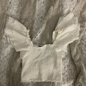Forever 21 White Smocked Ruffle Sleeve Crop Top
